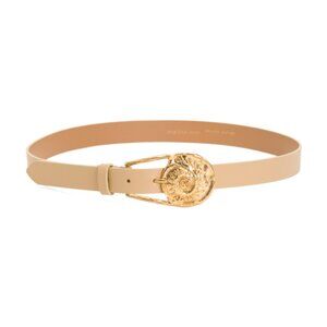 MARTINA MORI Made In Italy Leather Western Gold Tone Round Buckle Belt